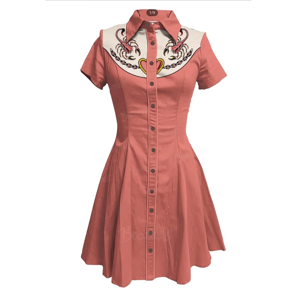 BOOZELELE Scorpions And Hearts - 100% Cotton Dress SIZE S Western